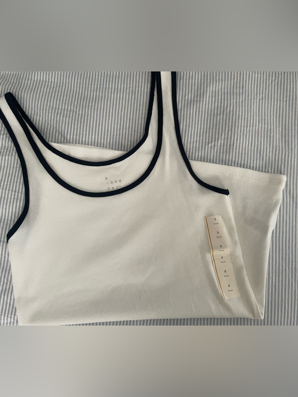 Make An Offer✌️ a new day White Ribbed Tank with Black Trim - Women's Tank